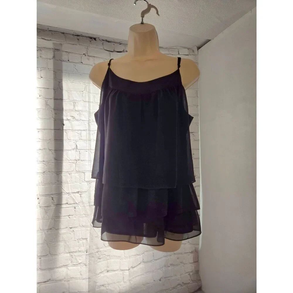 New York & Company Vintage Women's Size Medium Black Tiered Chiffon Blouse